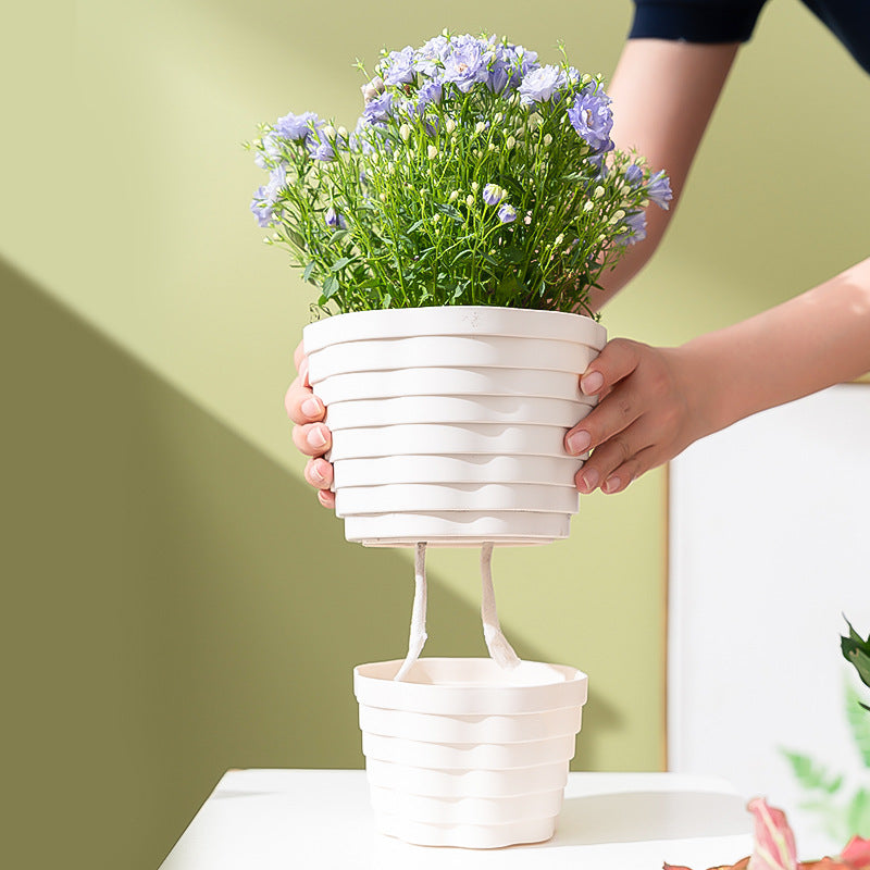 Tall Ribbed Plastic Flower Pot - PlantMart.pk