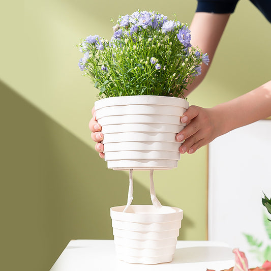 Tall Ribbed Plastic Flower Pot - PlantMart.pk