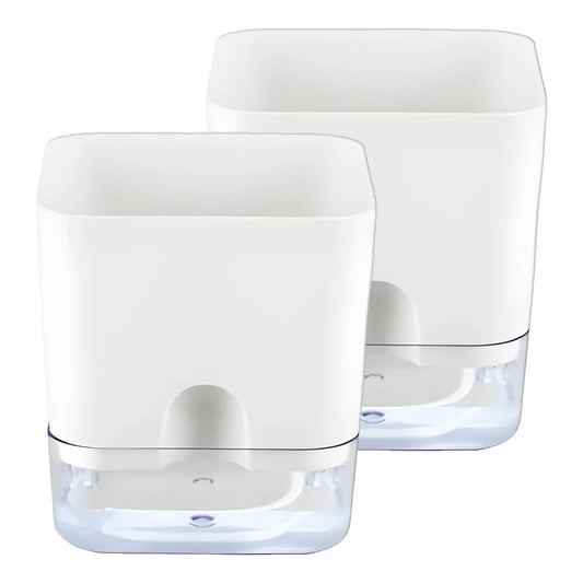 Two white and clear containers on a white background